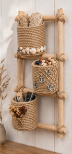 🪢 Rustic Rope Wall Organizer Shelf – Handmade Multi-Pocket Storage Décor