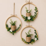 🌿 Botanical Hoop Trio Wall Hanging Set – Handmade Floral Ring Décor (Set of 3)
