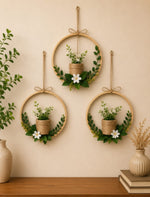 🌿 Botanical Hoop Trio Wall Hanging Set – Handmade Floral Ring Décor (Set of 3)