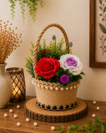 Royal Rose Floral Basket – Handmade Table Décor Arrangement 👑✨