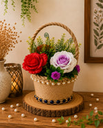 Royal Rose Floral Basket – Handmade Table Décor Arrangement 👑✨