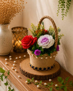 Royal Rose Floral Basket – Handmade Table Décor Arrangement 👑✨