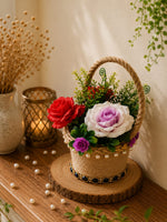 Royal Rose Floral Basket – Handmade Table Décor Arrangement 👑✨
