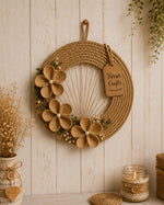 🌿 Handcrafted Jute Floral Wreath Wall Hanging