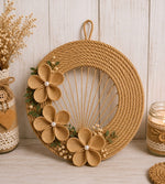 🌿 Handcrafted Jute Floral Wreath Wall Hanging